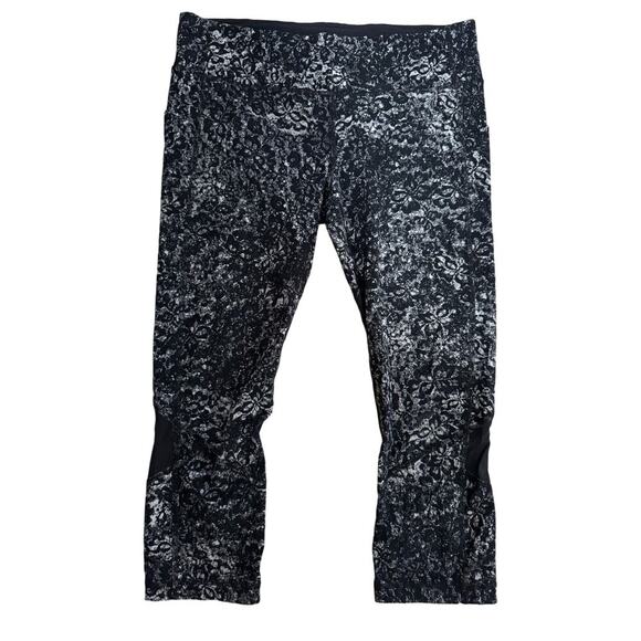 Lululemon Pace Rival Crop Leggings Medium Rise Mesh Abstract Print Black Size 10 - Picture 3 of 10